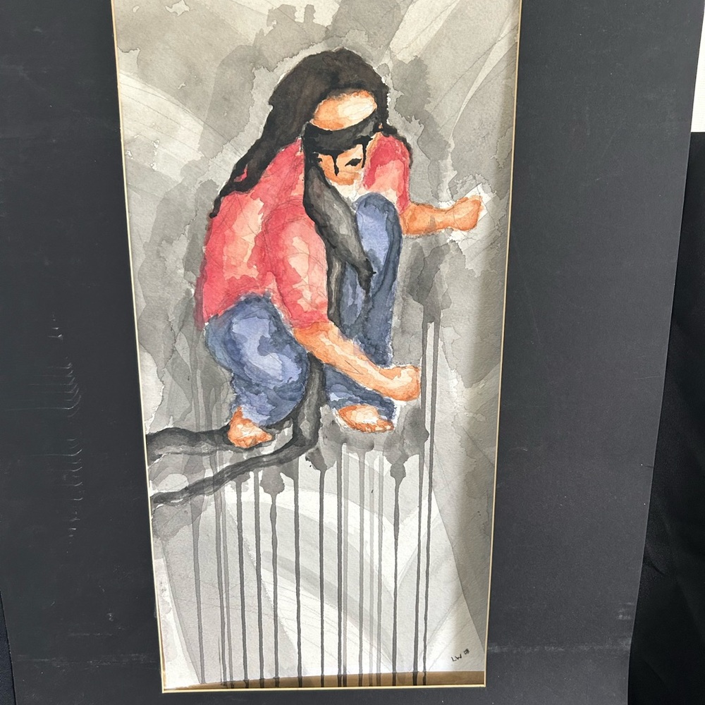 Contemporary Art Piece with Red and Gray Hues